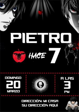 Invitación de Cumpleaños Death Note para Editar | Modelo Digital Anime