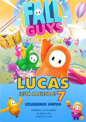 Invitación de Cumpleaños de Fall Guys para Editar Online