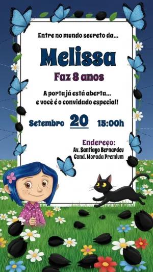 Convite de Aniversário Coraline Mundo Secreto para Editar Online