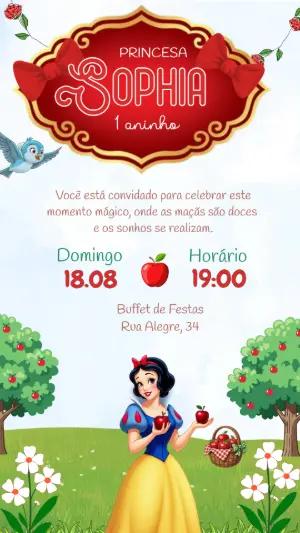 Convite de Aniversário Branca de Neve Princesa Editável