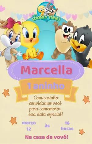 Convite de Aniversário Looney Tunes Baby Fofo para Editar