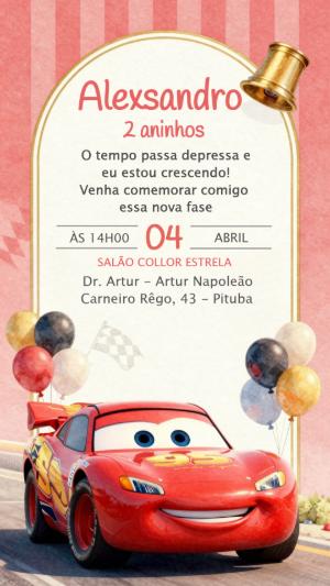 Convite de Aniversário Carros Relâmpago McQueen Editável