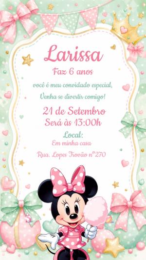 Convite de Aniversário Minnie Rosa Aquarela para Editar