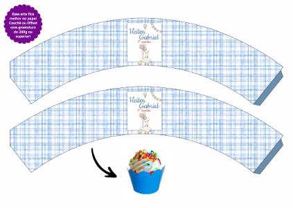 Saia para Cupcake Gansinho Azul Aquarela para Editar