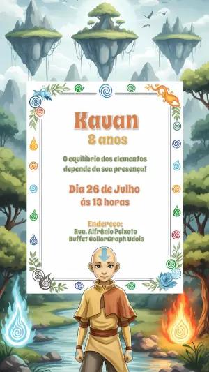 Convite de Aniversário Avatar com os 4 Elementos para Editar