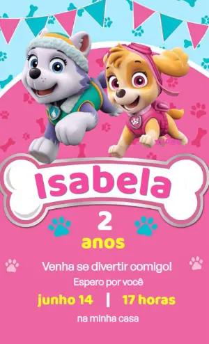 Convite de Aniversário Patrulha Canina Menina Editável