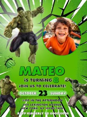 Hulk Birthday Invitation with Photo, Editable Digital Template