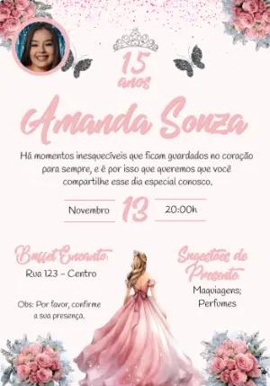 Convite 15 Anos Rosa Elegante com Foto para Editar Online