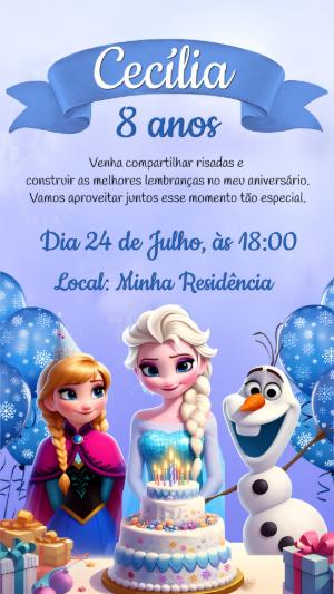 Convite de Aniversário Frozen com Elza e Anna para Editar