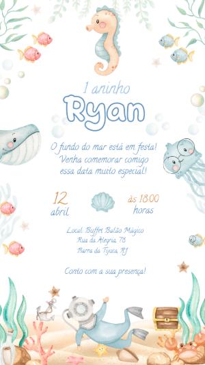 Convite de Aniversário Fundo do Mar Aquarela Editável