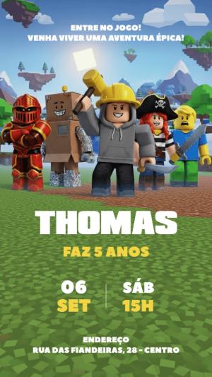 Convite de Aniversário Roblox com Personagens para Editar