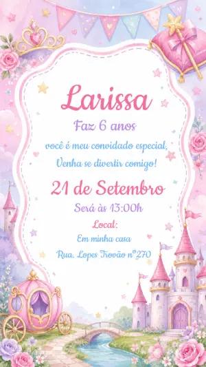 Convite de Aniversário Princesa Aquarela Editável