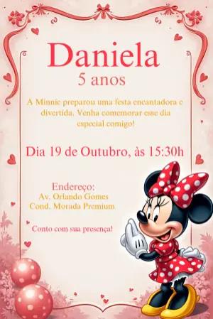 Convite de Aniversário Minnie Mouse Vermelha para Editar