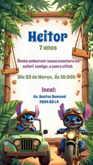 Convite de Aniversário Stitch Safari para Editar Online