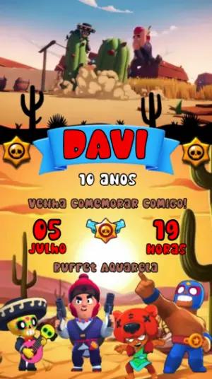 Convite Animado Aniversário Brawl Stars para Editar Online