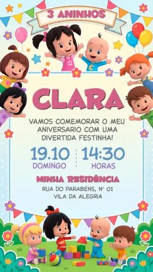 Convite de Aniversário Infantil Cléo e Cuquin Editável