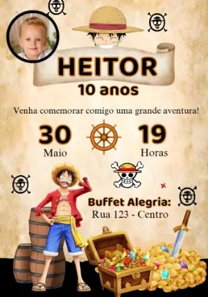 Convite de Aniversário One Piece com Foto para Editar