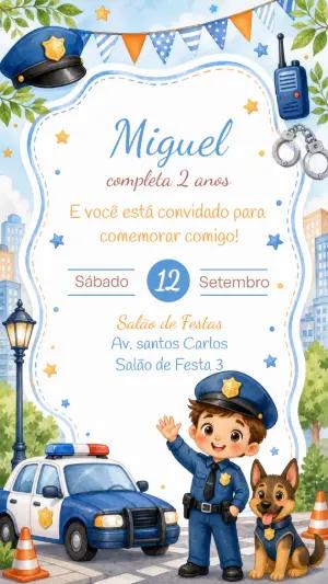 Convite Aniversário Policial Infantil para Editar