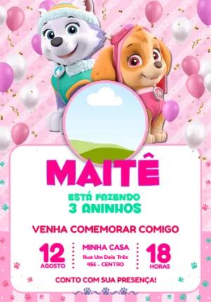 Convite Digital Patrulha Canina Menina Rosa para Editar