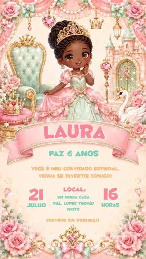 Convite de Aniversário Princesa Negra Editável