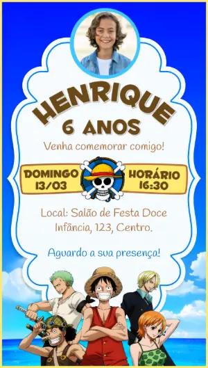 Convite Aniversário One Piece com Foto para Editar Online