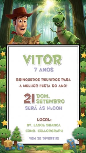 Convite de Aniversário Toy Story com Woody e Rex para Editar