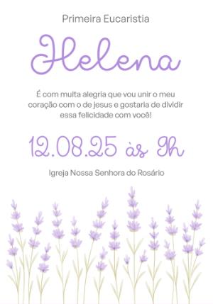 Convite Primeira Eucaristia Lavanda para Editar Online