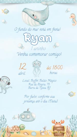 Convite de Aniversário Fundo do Mar Aquarela para Editar