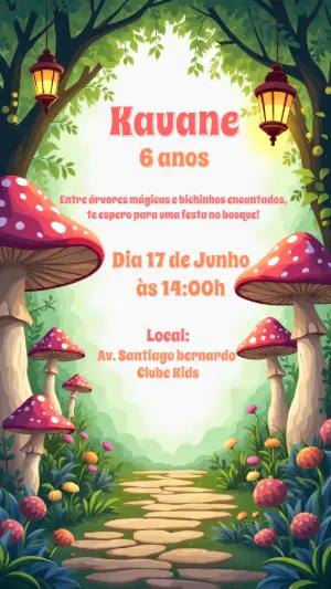 Convite de Aniversário Bosque Encantado para Editar Online