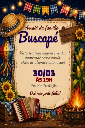 Convite de Festa Junina Rústico Ilustrado para Editar
