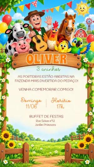 Convite de Aniversário A Fazenda do Zenon Editável