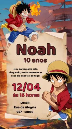 Convite Digital One Piece: Modelo de Aniversário Editável