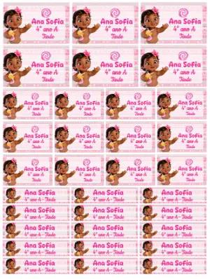 Etiquetas Escolares Moana Baby Rosa para Editar e Imprimir
