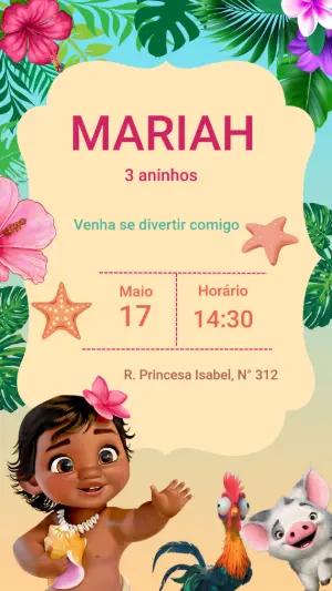Convite Aniversário Moana Baby para Editar Online