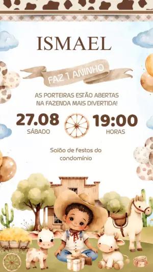 Convite de Aniversário Fazendinha Menino para Editar Online