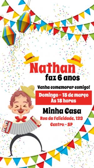 Convite de Aniversário Festa Junina Colorido para Editar