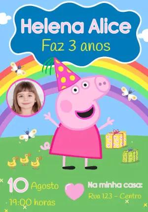 Convite Aniversário Peppa Pig com Foto para Editar Online