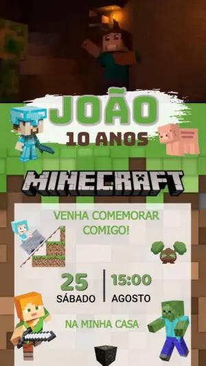 Convite Animado Aniversário Minecraft para Editar Online