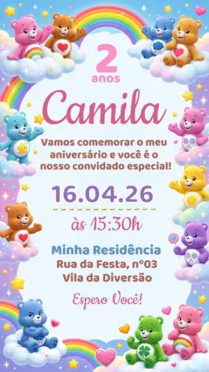 Convite de Aniversário Ursinhos Carinhosos Colorido para Editar