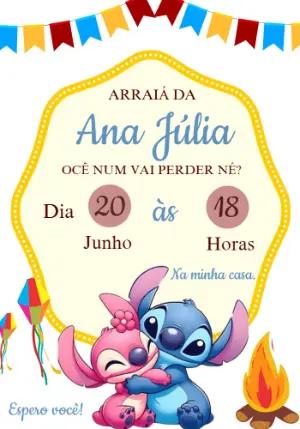 Convite Festa Junina Angel e Stitch para Editar Online
