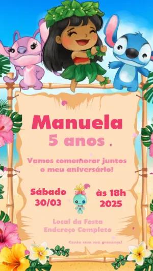 Convite Animado Aniversário Lilo e Stitch para Editar Online
