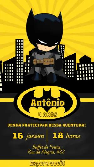 Convite de Aniversário Batman Cute Editável para WhatsApp