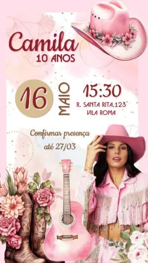 Convite Aniversário Boiadeira Ana Castela Editável