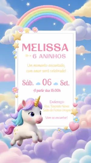 Convite de Aniversário Unicórnio Fofo para Editar Online