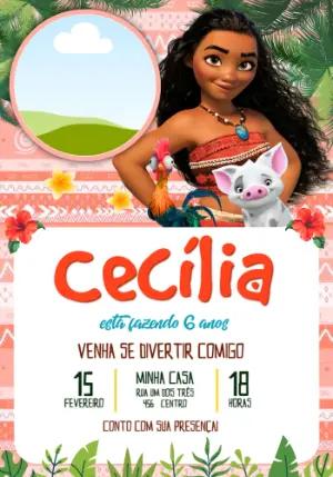 Convite de Aniversário Moana Tropical para Editar Online