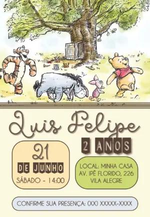 Convite de Aniversário Ursinho Pooh e Amigos para Editar