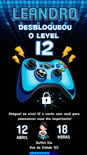 Convite de Aniversário Gamer com Controle para Editar Online