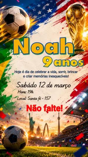 Convite de Aniversário Futebol Copa do Mundo Editável