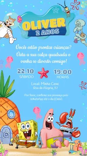 Convite de Aniversário Bob Esponja Fundo do Mar para Editar