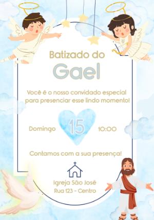Convite de Batizado Anjinhos em Aquarela para Editar